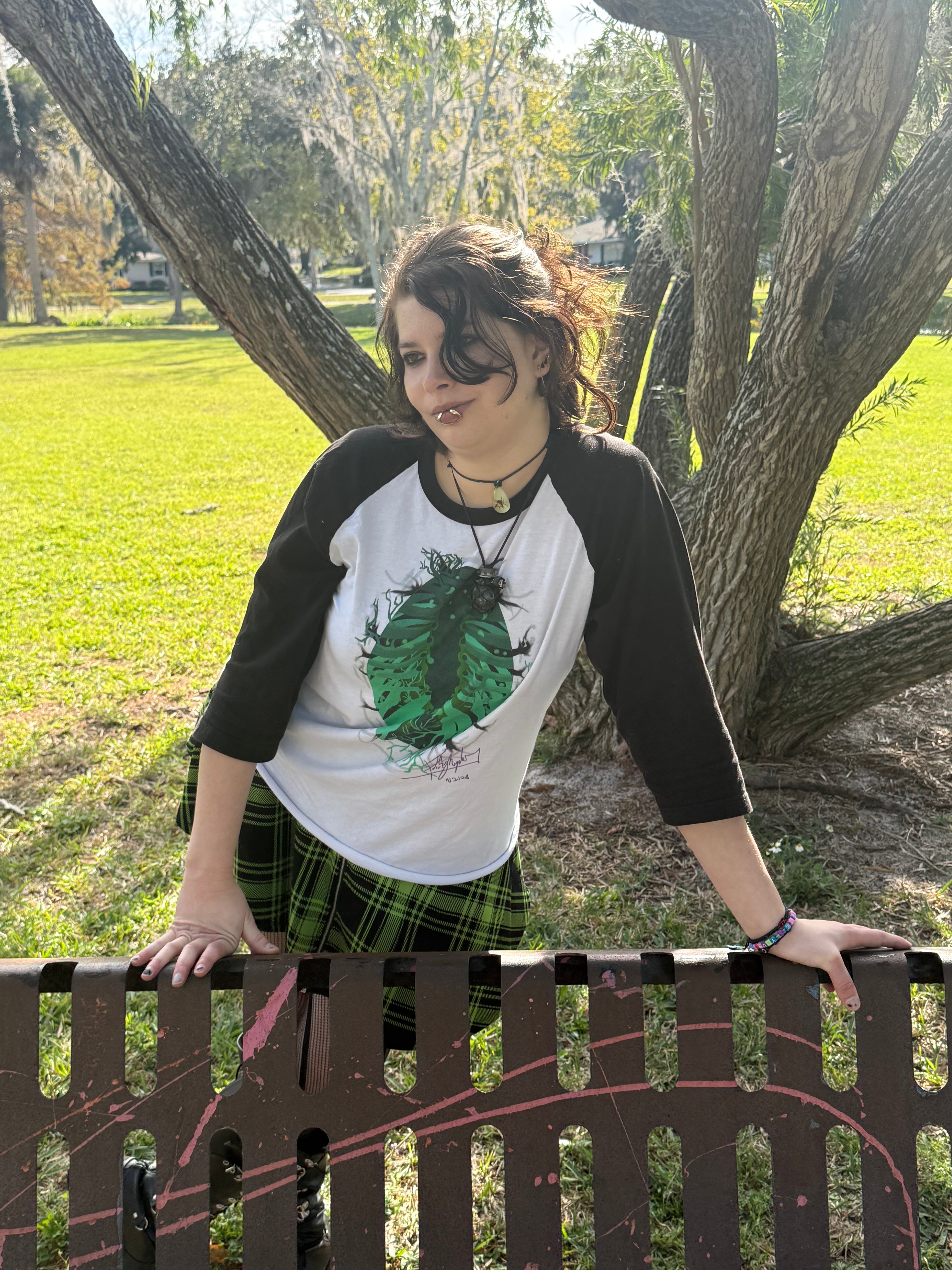 Forest Ribcage/ 3/4 sleeve raglan shirt