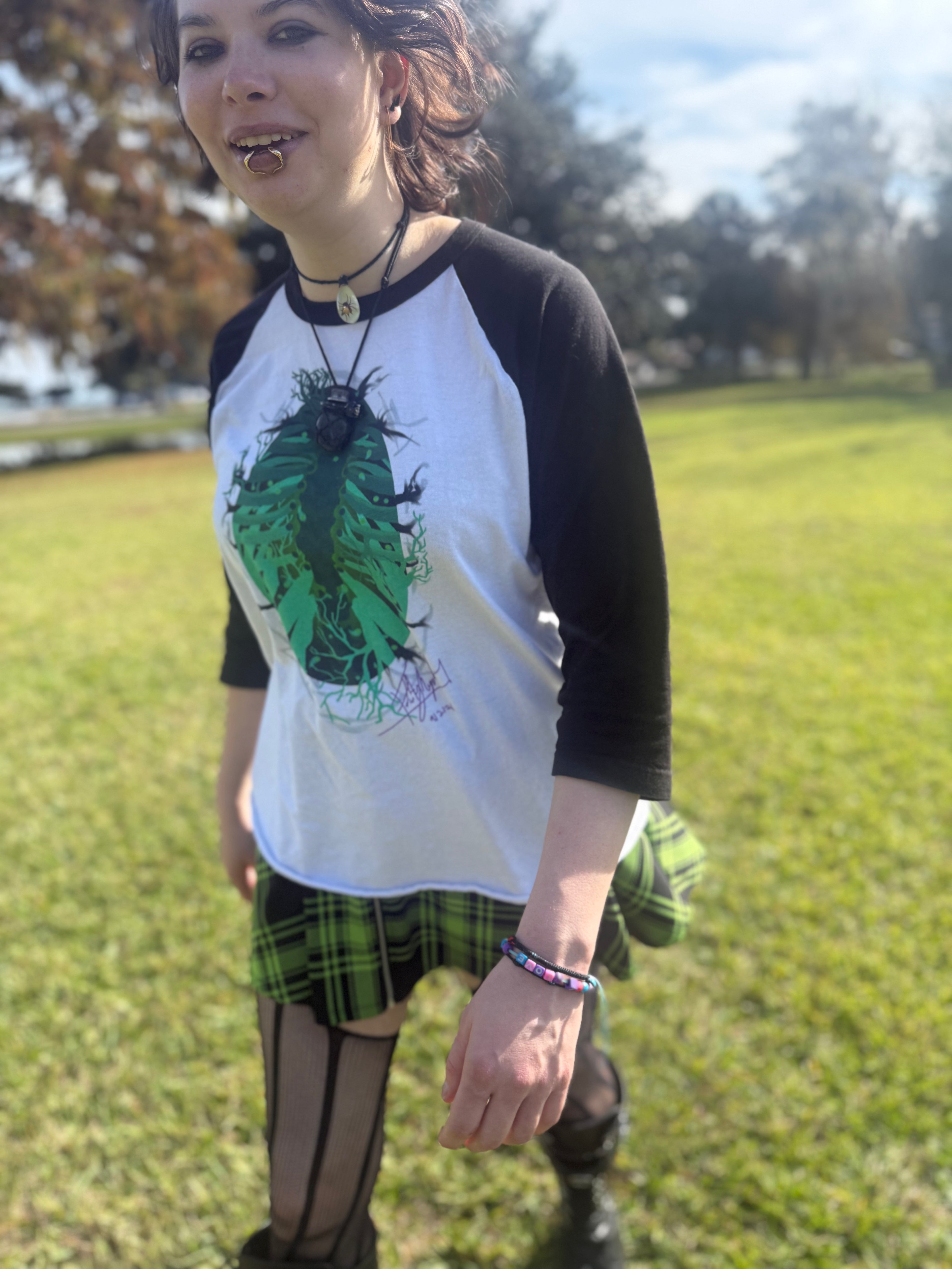 Forest Ribcage/ 3/4 sleeve raglan shirt